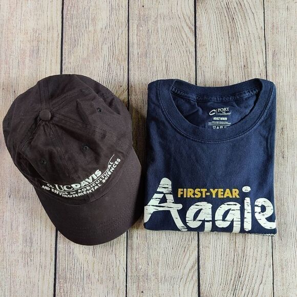 Pair of UC Davis Aggie navy tee & black cap - Picture 1 of 13